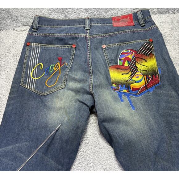 Coogi Mens Jeans 40x34 (33.5) Baggy Guitar Hands Embroidered Hip Hop Spellout‎ - Picture 12 of 16
